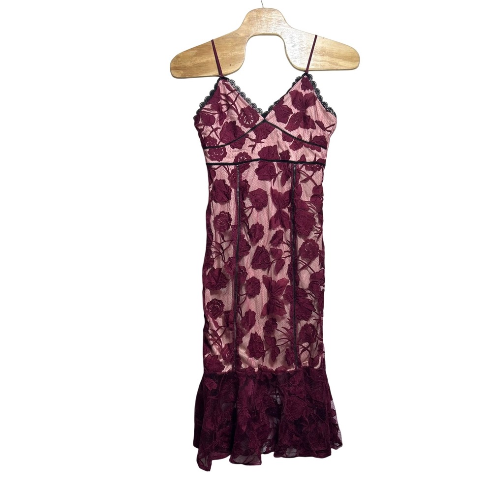 Lulus Burgundy Floral Lace Midi Dress Mermaid Hem XL IDE75994